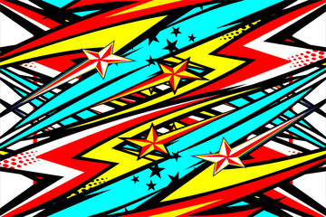 vector abstract racing background design with a unique striped pattern and a combination of bright colors and star effects that looks complicated