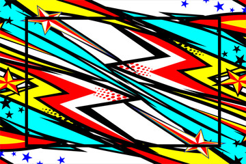 abstract racing background vector design with a unique striped pattern and a combination of bright colors and star effects on a white background
