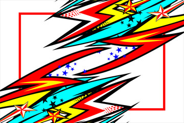 abstract racing background vector design with a unique striped pattern and a combination of bright colors and star effects