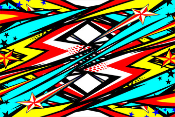 abstract racing background vector design with a unique striped pattern and a combination of bright colors and star effects