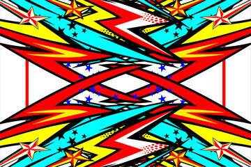 abstract racing background vector design with a unique striped pattern and a combination of bright colors and star effects