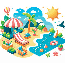 Fototapeta na wymiar Summer illustration, beach accessories, on a white background