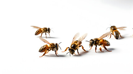 a group of honey insects on a white background with copy space, empty space