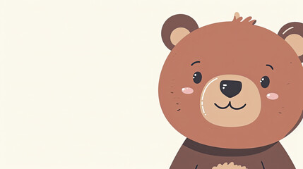 Cartoon simple graphic banner of a brown bear, with copyspace on a light background