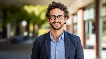 Portrait of a smiling young professional man wearing glasses - obrazy, fototapety, plakaty