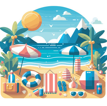 Summer illustration, summer assets, beach atmosphere, relaxing on the beach, beach nature