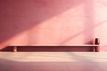 Pink minimalist room with vase and bench