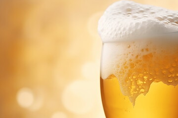 Closeup of a glass of beer with foam