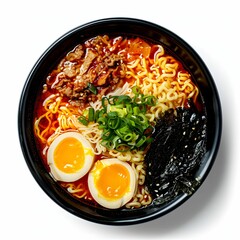 Delicious Ramen - Flavorful Japanese Noodle Soup Isolated on White, Top View Clipart