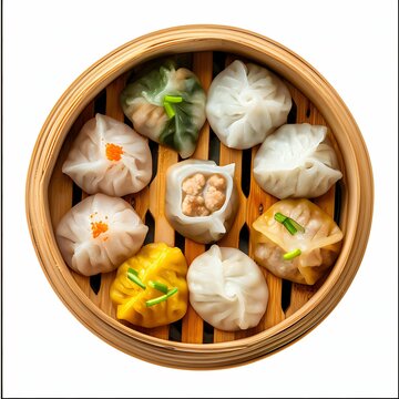 Delightful Dim Sum - Assorted Chinese Cuisine Isolated on White, Top View Clipart