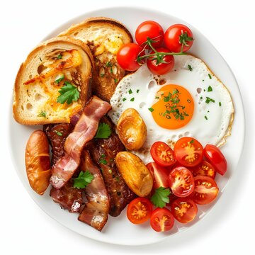 Hearty Full English Breakfast - Traditional Morning Feast Isolated on White, Top View Clipart