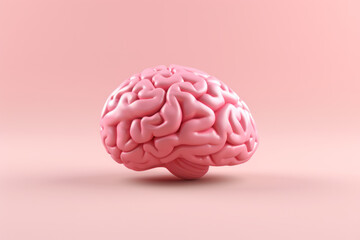A pink brain isolated on a solid pink background, 3D render illustration