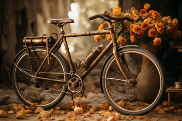 Fototapeta na wymiar Vintage bicycle with a basket of roses
