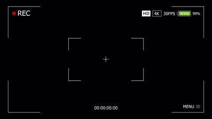 4K overlay resolution of camera viewfinder recording on alpha channel background in 60 seconds.