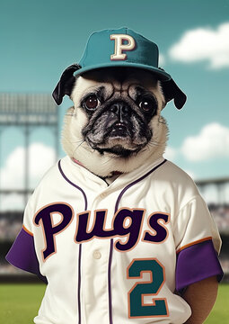 Pug Dog Baseball trading card on the baseball field player