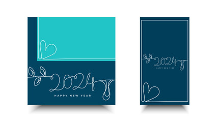 Happy New Year 2024 continuous line. Design template for greeting, advertisement, background, banner, poster