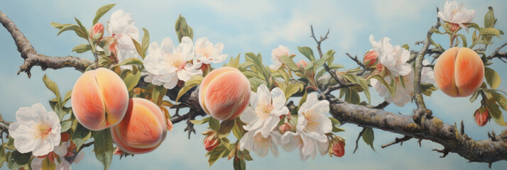 a painting of peaches on a branch, generative AI