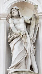 Tuinposter Vicenza - The statue of St. Jude Andrew the Apostle on the facade of church Santuario Santa Maria di Monte Berico in the evening light by Orazio Marinali(1688 - ca 1707). © Renáta Sedmáková