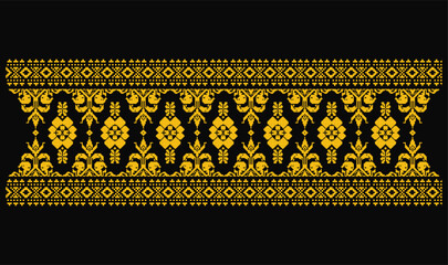 Black gold malay songket. Traditional Classic Malay handwoven black songket batik malaysia pattern with gold threads vector	
