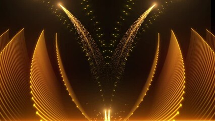 beautiful abstract golden particle wave shooting particle gold trails on black background