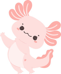 Cute baby Axolotl Mexican walking fish in pink