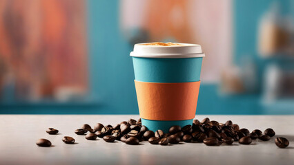 Capture the essence of a perfect morning with a vibrant, solid-colored background showcasing a freshly brewed coffee paper cup