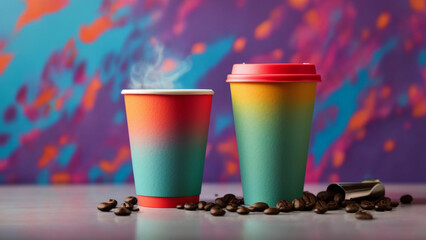 Capture the essence of a perfect morning with a vibrant, solid-colored background showcasing a freshly brewed coffee paper cup