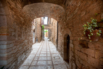 Cobblestone Pedestrian Alley in Spello - Italy