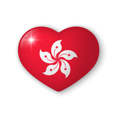 3d heart with flag of Hong Kong. Realistic vector element on white background with shadow.