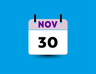 Date and month NOV 30 flat icon calendar.