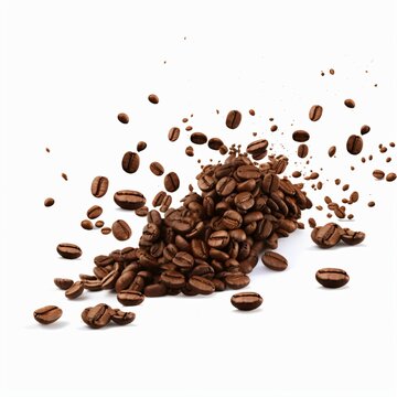 Coffee beans explosion isolated on white background