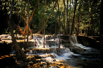 Natural waterfalls, tourist spots in central Thailand