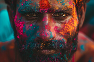 Close Up of a Man With Paint on His Face, Paint Powder
