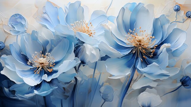 Blue flowers painted in an impressionist style