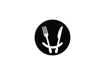 Minimal Happy fork and knife vector logo design template