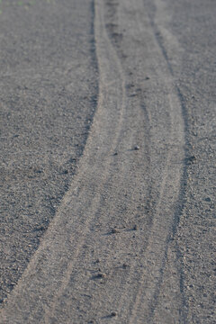 sandy ground with tire tracks