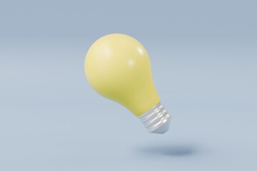 3D Light Bulb realistic icon. Business idea and strategy concept. Energy-saving lamp. Eco-friendly electricity. Bright lightbulb. Minimal Cartoon icon design isolated on blue background. 3D Rendering