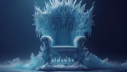 Fotobehang A throne made of ice with large snowflakes in the center and on the sides clean Background, Ai generated image. © TrendyImages