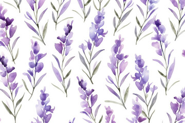 Fototapeta na wymiar Purple seamless botanical spring flower pattern leaf floral background watercolor meadow