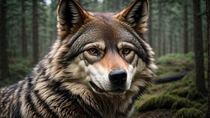 Naklejka na ściany i meble realistic and expressive portraits of wild wolves in their natural habitat Generative AI