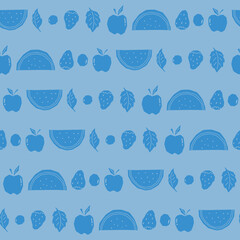 Vector Juicy Fresh Blueish Fruit Repeat Seamless Pattern with Blue Background
