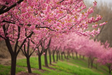 Obraz premium Blossoming cherry trees in spring with pink flowers