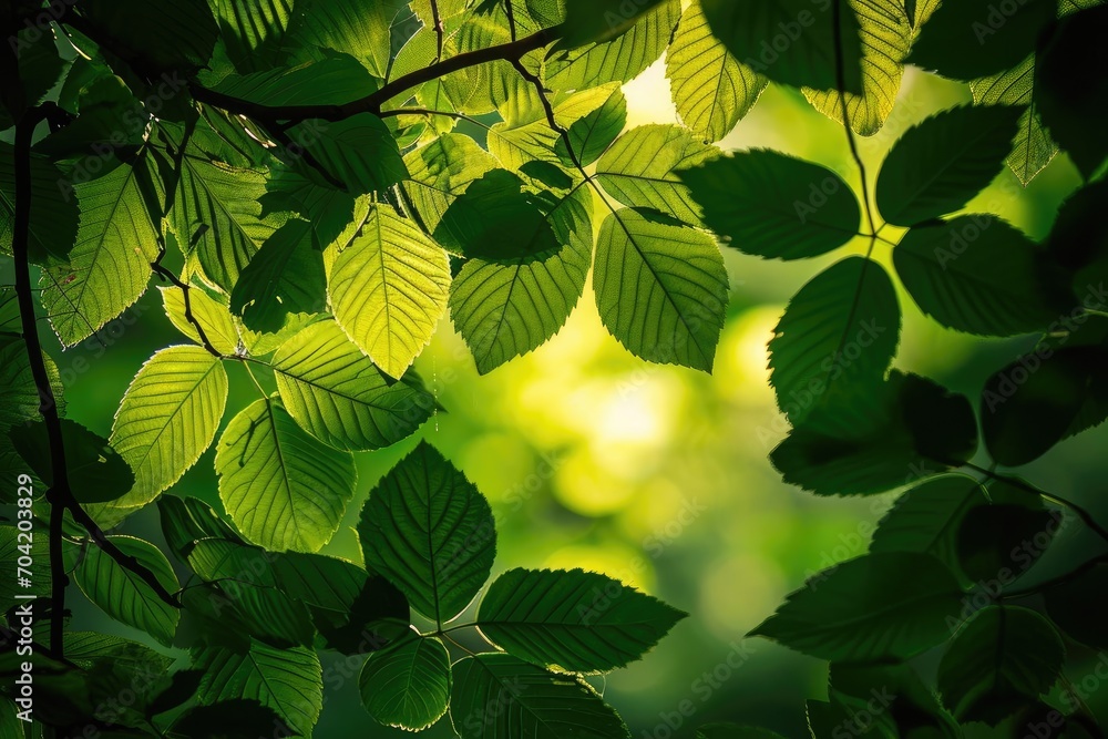 Aufkleber sunlight streaming through forest leaves creating a dappled texture