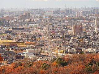 野見山展望台から見た豊田市市街地の秋の風風景