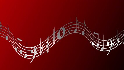 4K Music Note Animation for melody sound and orchestra concert. notes, clefs, and other musical staff symbols fly in colorful light rays for the intro, concert, titles, credits, show, portfolio, scree