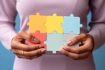 A person of color holding puzzle pieces