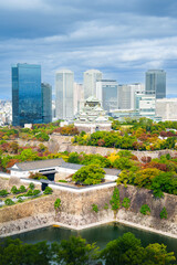 Fototapeta premium Osaka Castle, Landscape view of osaka castle museum at sunset sky in Autumn, Osaka, Japan.