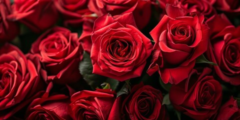 Bouquet of beautiful red roses as background, closeup view
