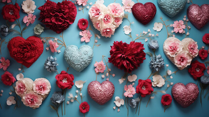 valentine decoration on blue background, Generative AI
