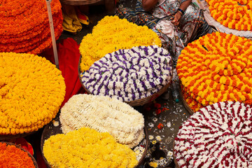KR Market is the largest flower market in Bangalore, India